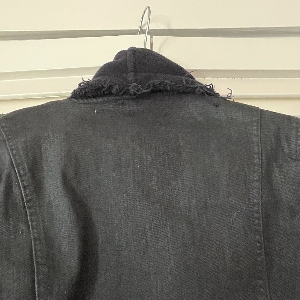Free People Drape Front Coated Moto Jacket 2 black denim - Picture 10 of 14